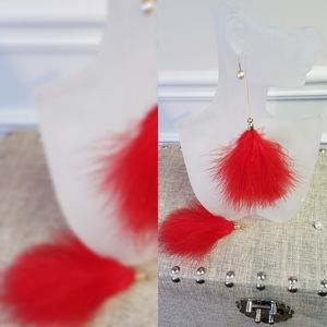 Pearlball Dangle Chain Fur Earrings